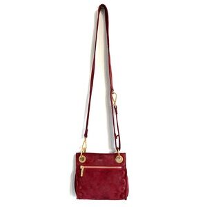 Hammitt Tony E-Brick House Leather Brushed Suede Glitter Crossbody Bag Red